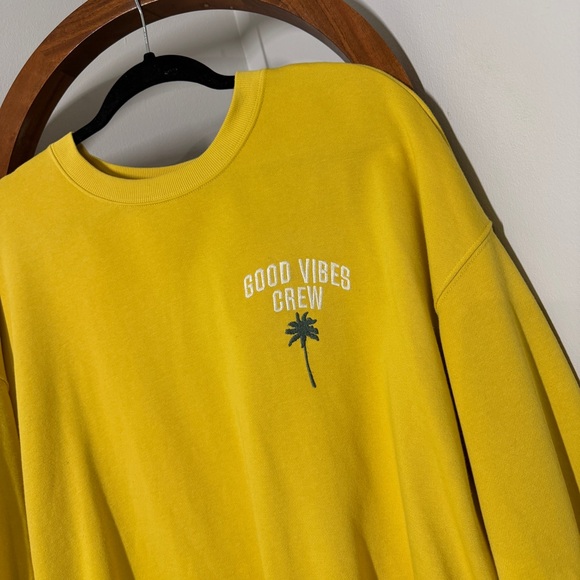 Old Navy 2X Mustard Yellow Good Vibes Crew Long Sleeve Pullover Sweatshirt - Picture 2 of 10